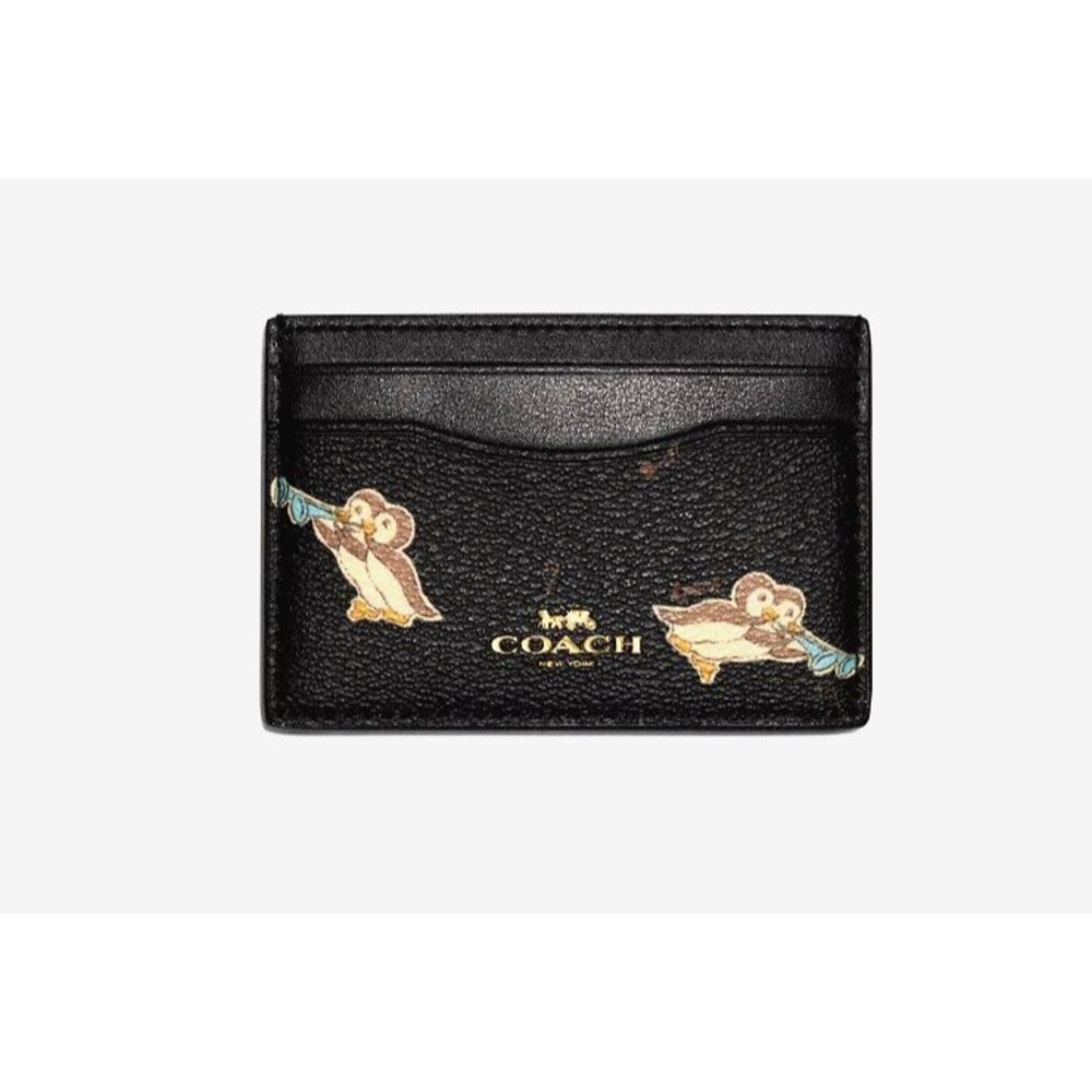 New Coach CF542 Card Case with Owls Black Multi